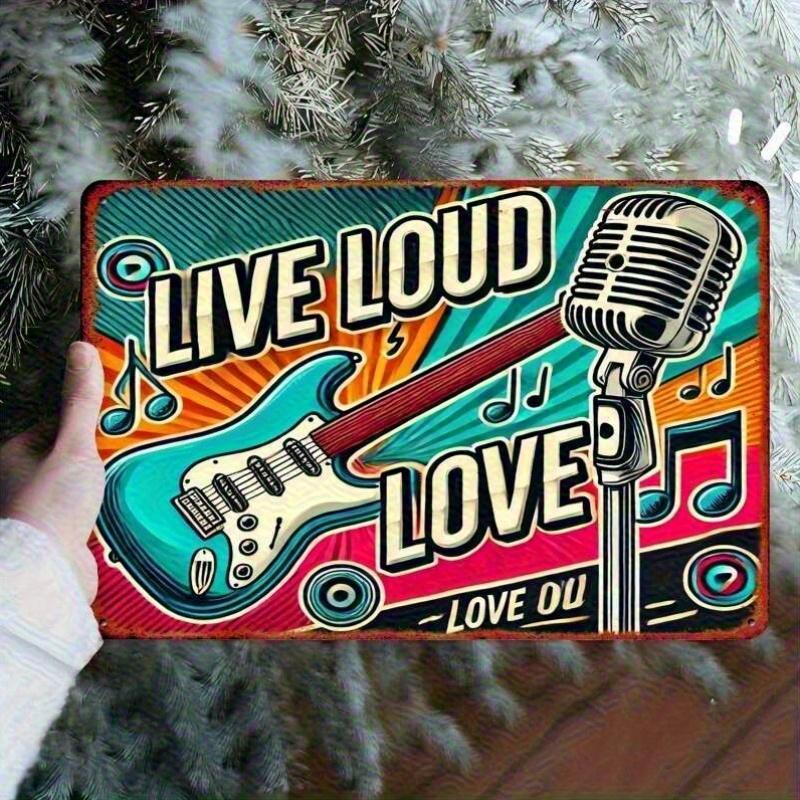 

Винтажная Железная Вывеска Микрофон 1181x787 дюймов Live Loud Love Music Тематический Декор Стены для Студии Бара или Дома Прочный Материал Perf 20x30cm（7.8x11.8inch）