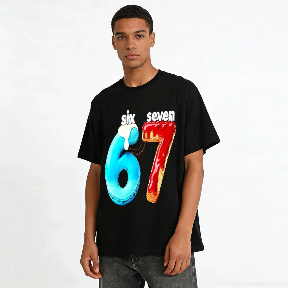 Fun Dessert Style Number 6&7 Print Casual Top Pure Cotton T-shirt