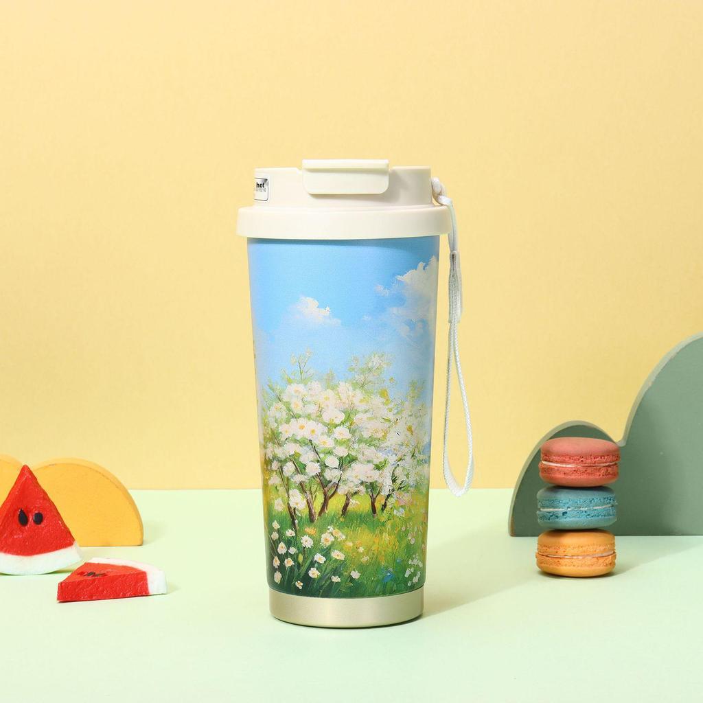 Isolerad Kaffemugg i Rostfritt Stål, Lily, för Resa: Sommarträdgårdsutgåva