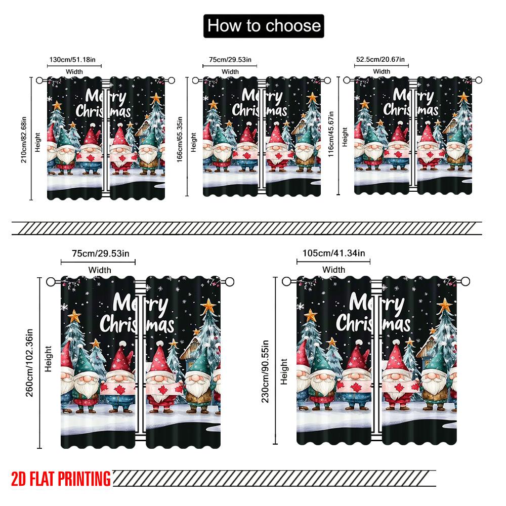 2pcs 2D flat printing Merry Christmas Popular Window Curtains Snowflakes_ Christmas trees_ pine trees and gnomes Machine