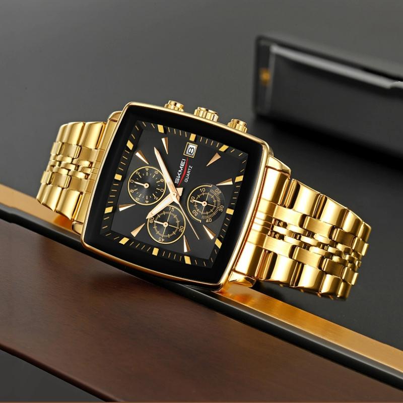 Skmei Luxury Quartz Mens Casual Top Brand Square Watches Movement Waterproof Mens Wristwatches Date Week Display Male Clock