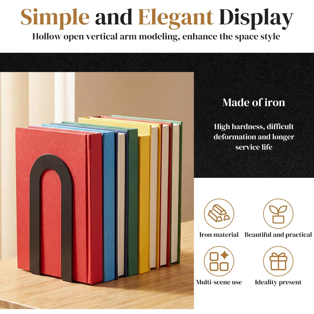 6Pcs Metal Bookends L-Shaped Thickened Book Ends Stoppers Supports Non-slip Desk Bookshelf Desktop Decor Shelves Office Storage