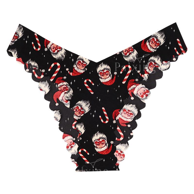 Air Mask Lightweight Ice Silk Seamless High-Elasticity Christmas Print Girls' Cool Triangle Panties