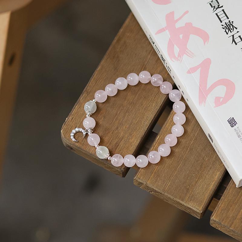 

Women s Pink Crystal Beaded Bracelet, Moon S925 Silver, Niche Jewelry 16cm-17cm wrist