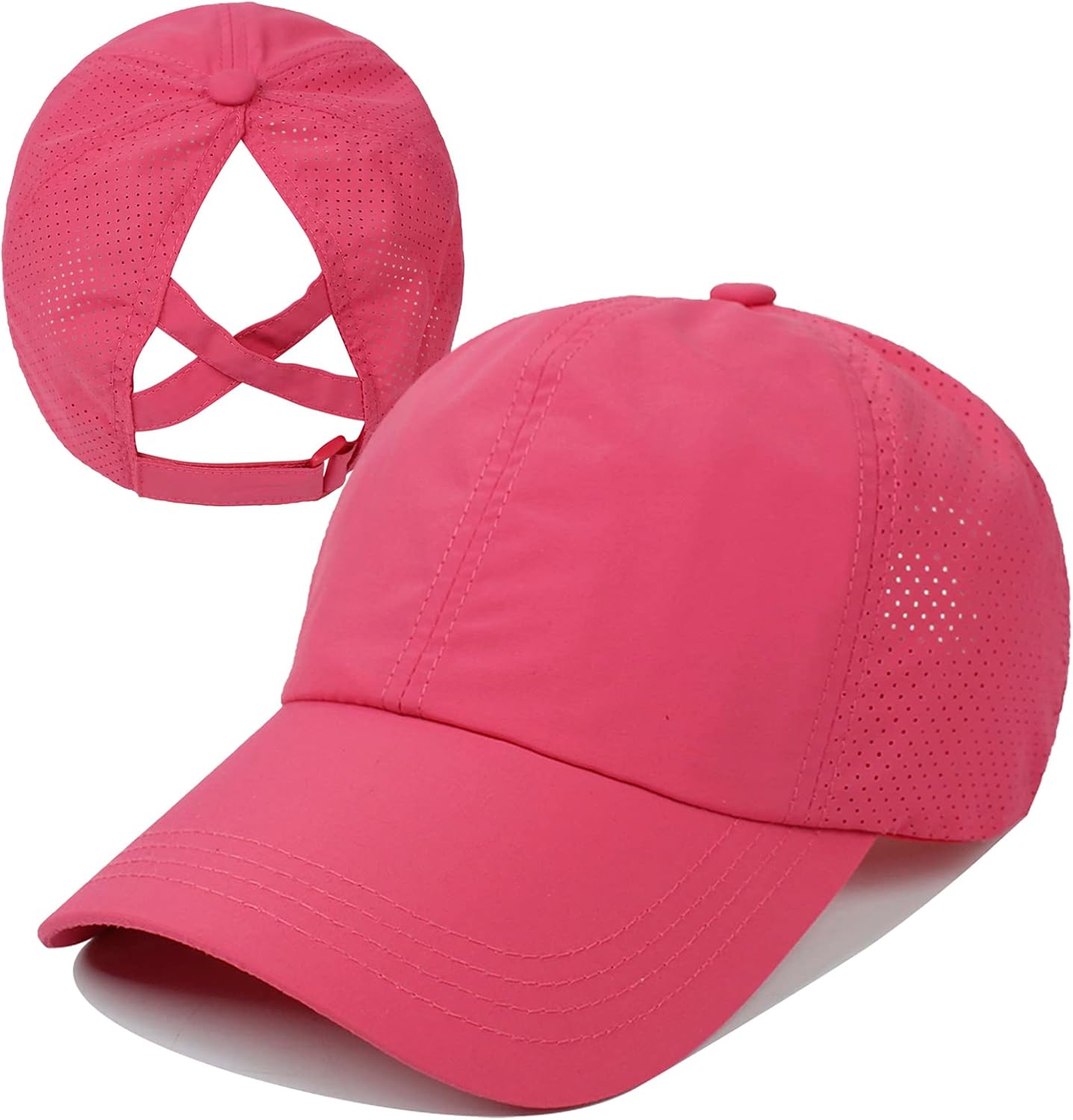 Koreshion Womens Criss Cross Ponytail Baseball Cap Adjustable High Messy Bun Ponycap Quick Drying Mesh Hats One Size розы красного