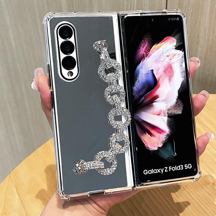Suitable for Samsung Fold4 Mobile Phone Case Folding Screen Airbag Mirror Fold7 Rhinestone Five-ring Chain Zfold4 Protection