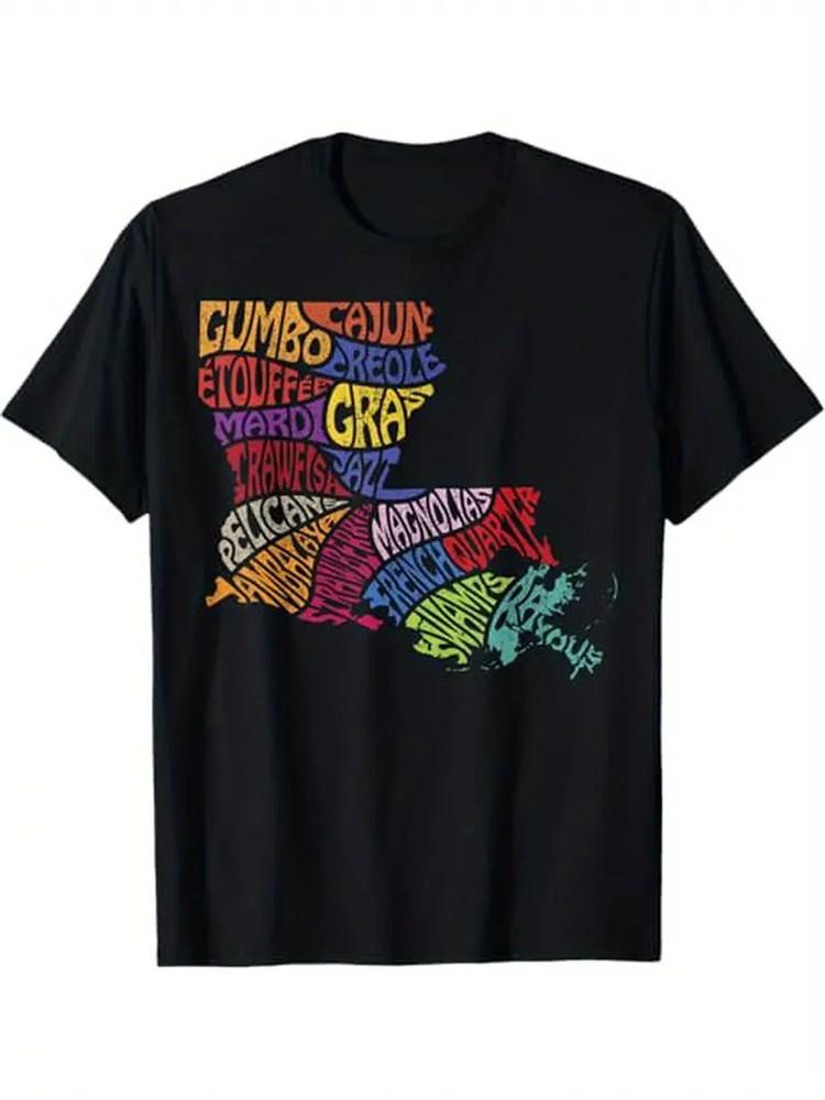Louisiana State Map Tee Mardi Gras Creole Cajun Culture T-Shirt 100% Cotton Gi Unisex T-Shirt XXXXL