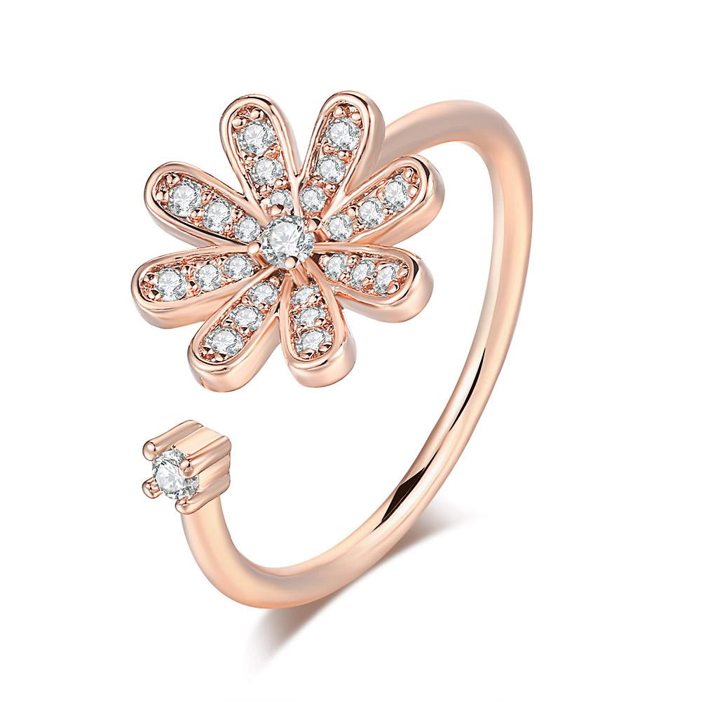 Sparkling Y2k Flower Finger Rings for Women Rose Gold Color Zircon Romantic Girls Ring Fashion Jewelry Trend Birthday Gift R080