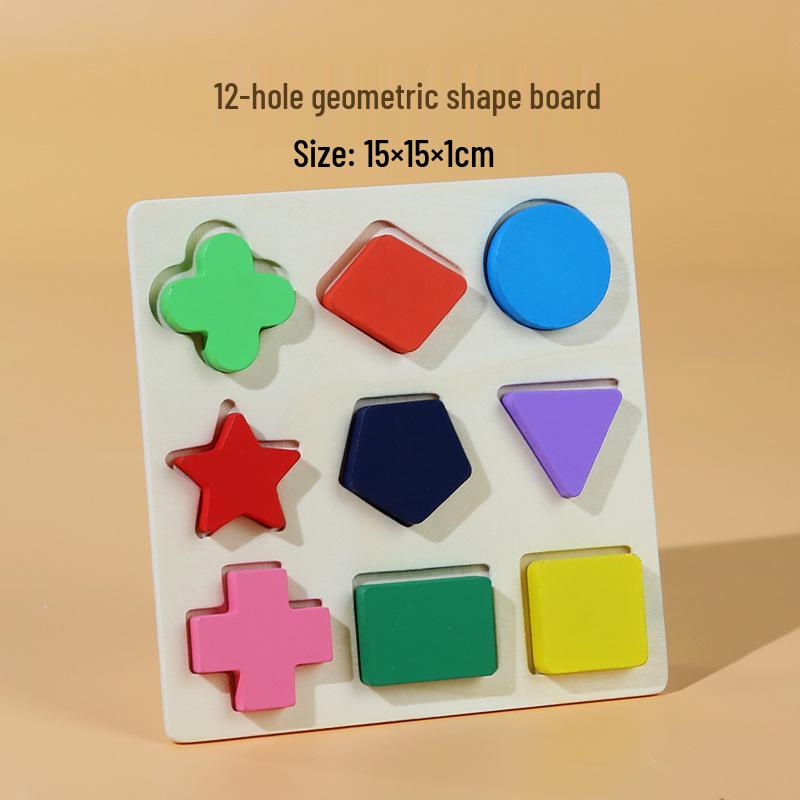 Montessori Geometric Shape Puzzle: Circle, Triangle, Square Board for Color Recognition and Matching