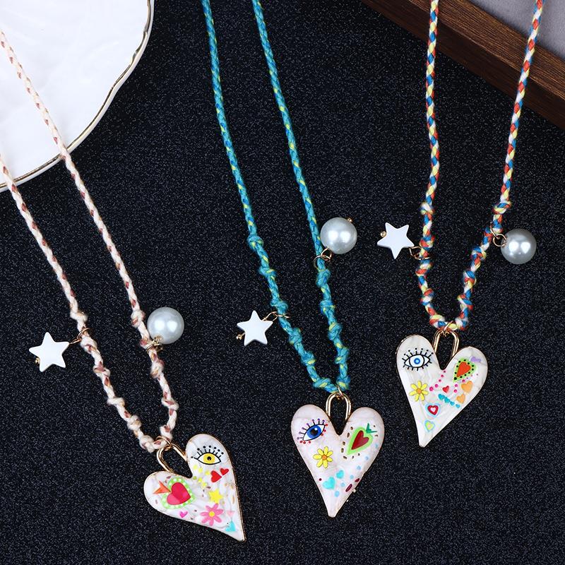 Handgefertigte geknotete Seil Herz Anhänger Halskette Pullover Kette Stapelbare Stern Perlen Halskette Für Frauen Schmuck Geschenk