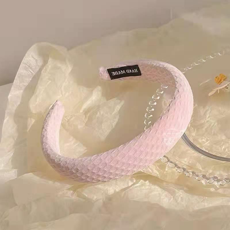 Candy Color Waffle Headband: High Crown, Advanced Face Wash Sponge, Wide Edge Hair Hoop for Early Spring.