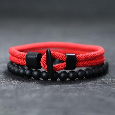 2 Piezas/Set Pulsera de Hombre de Piedra Ónix Natural de 6mm Simple Cuerda Milanesa Cuentas Moda Conjunto de Pulseras Hombre Mujer Pareja Joyería de Latón