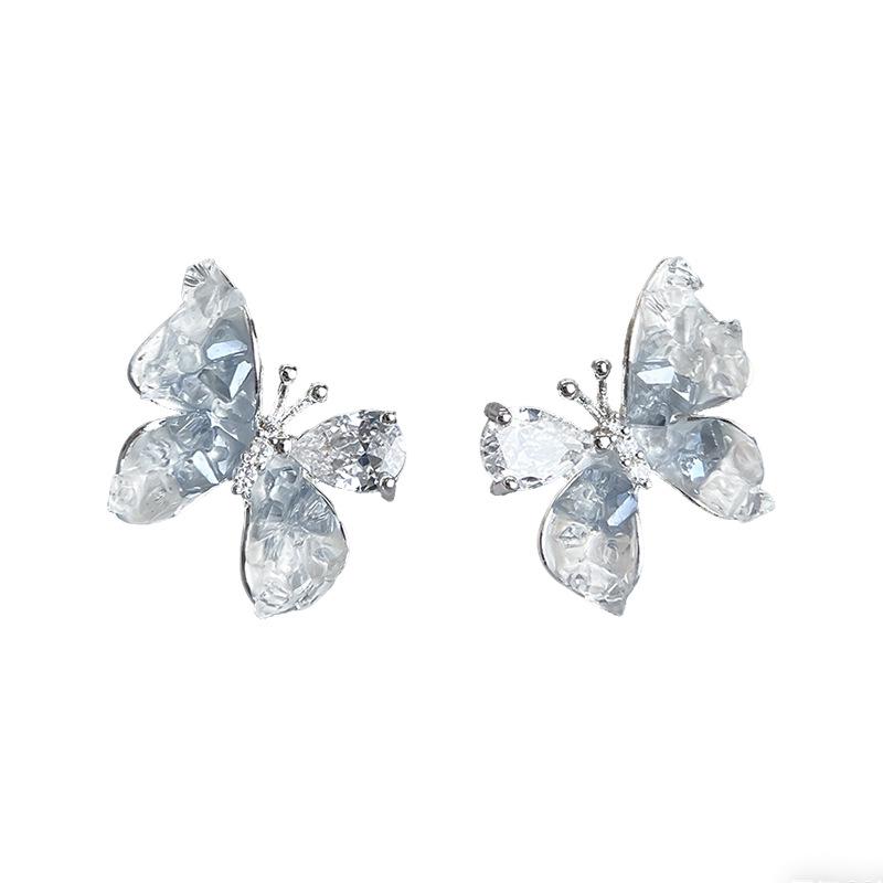 Gradient Crystal Butterfly Silver Earrings with Cubic Zirconia - High-End, Versatile, and Stylish.