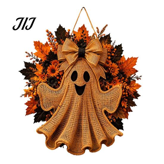 Dekorativní věnec na krb Rustikální Halloween Duch Přední dveře, Statek Juta Závěsný na dveře s Javorovými listy, Slunečnice Veranda Stěna Vnitřní