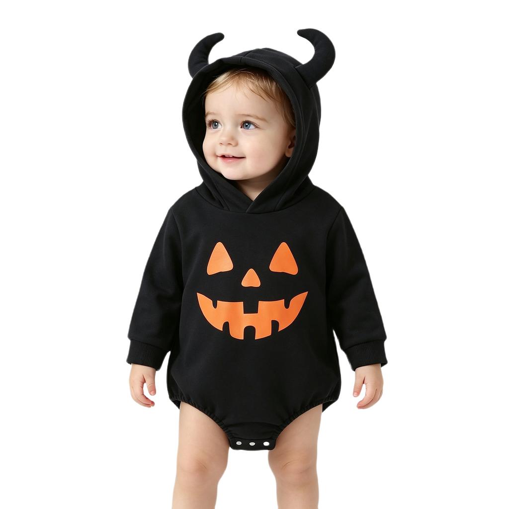Halloween Baby Romper with Hood, Long Sleeve Printed One-Piece for Infants and Toddlers