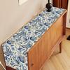 Summer Blue Floral Swirled Pattern Linen Table Runner Dresser Scarf Table Decor Vintage Farmhouse Table Runners Home Party Decor