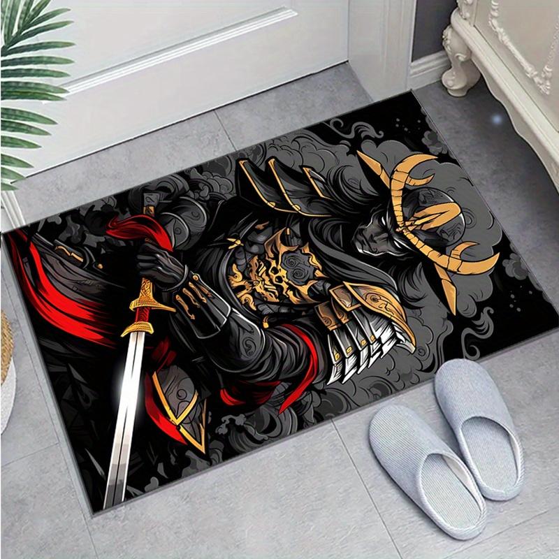 Crystal Velvet Japanese Samurai Design Area Rug for Bedroom And Living Room Home Decoration, Non-Slip Mat for Bedside.