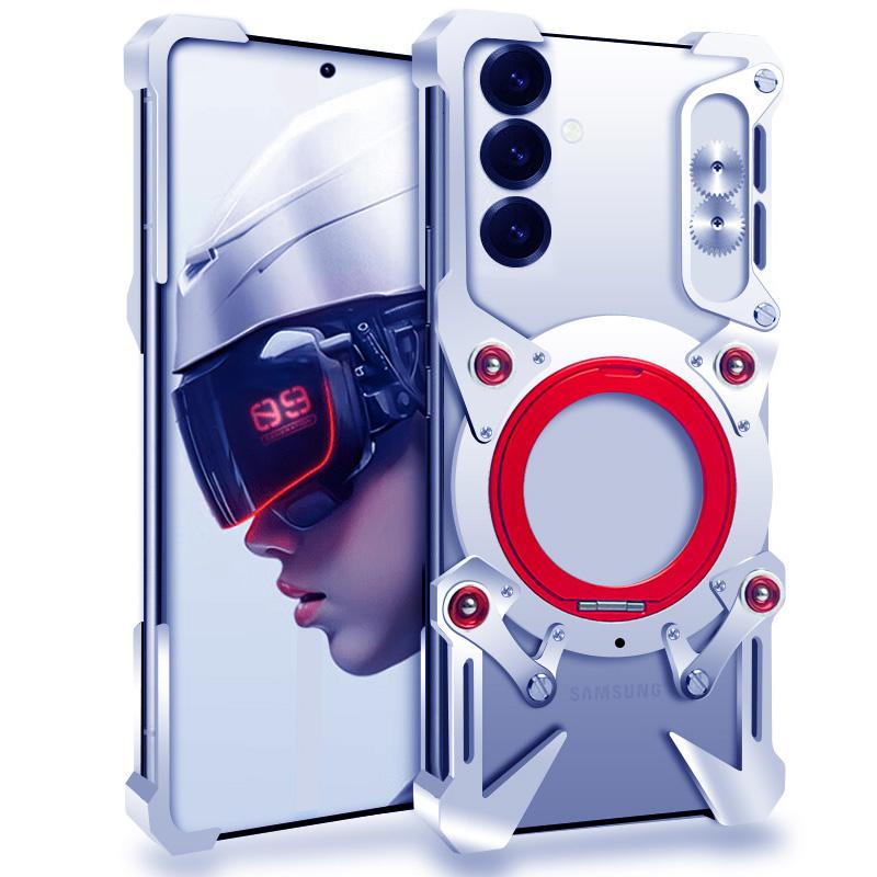 Bumper Case For Samsung Galaxy S25/S24/S23 ,Kickstand Aluminum Alloy Magnetic Phone Cover with Wrist Strap