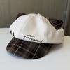 Cartoon Cute Cat Ears Plaid Octagonal Hat Female Autumn Sweet Casual Newsboy Hat Versatile Face Cap