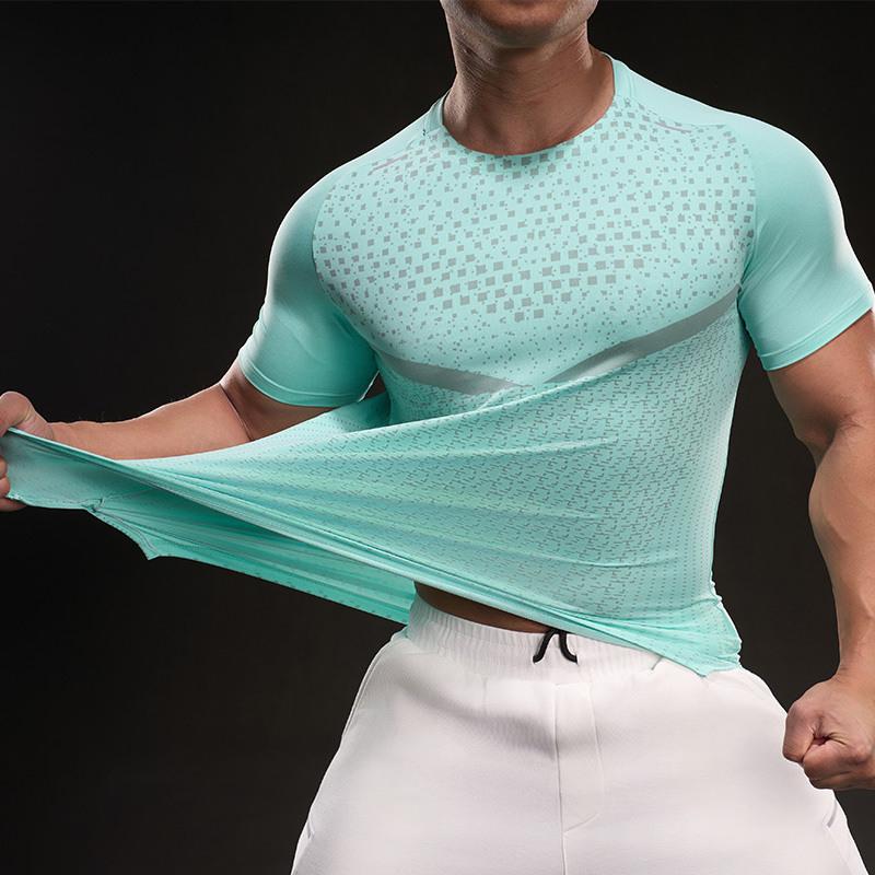 023103 Summer 2025 American Casual Short-sleeved Fashion Sporty Elastic Fitness Outdoor Round Neck T-shirt for Men