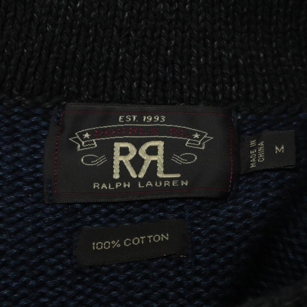 RRL Indigo x Black Cotton Shawl Collar Knit tops M Navy blackUsed