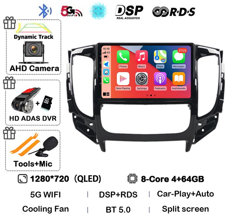 Android 14 WIFI+4G Carplay Auto For Mitsubishi Pajero Sport 3 L200 2015 2016 2017 2018 2019 Car Radio Multimedia Player GPS QLED