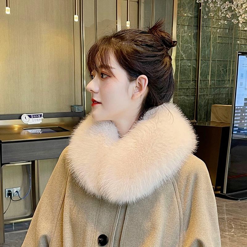 Bufanda de invierno de piel sintética gruesa de pelo de zorro para hombres y mujeres, ropa de algodón universal, abrigo, bufanda de cuello redondo para mujer