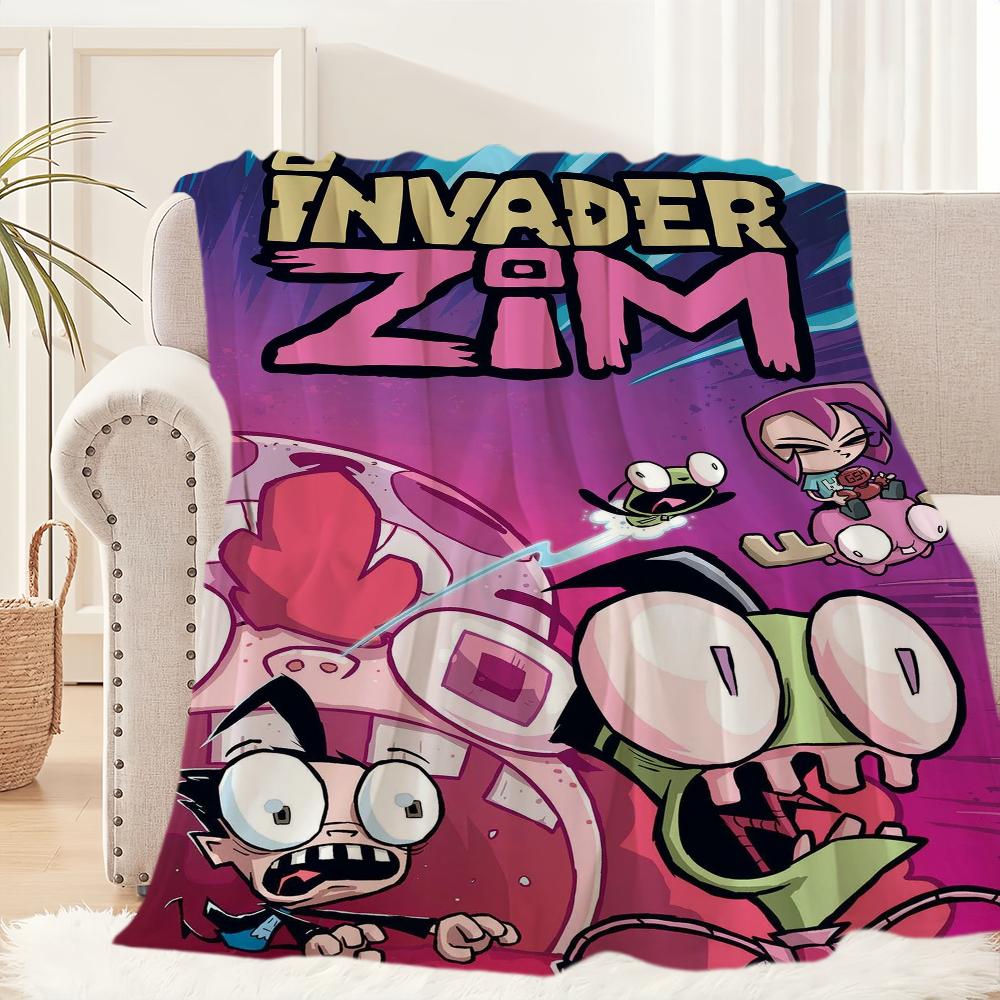 Funny Cartoon I-Invader Zim Blanket Blanket for Couch Sofa Travel Home Hiking Picni Bed Beding Flannel Blanket birthday gift