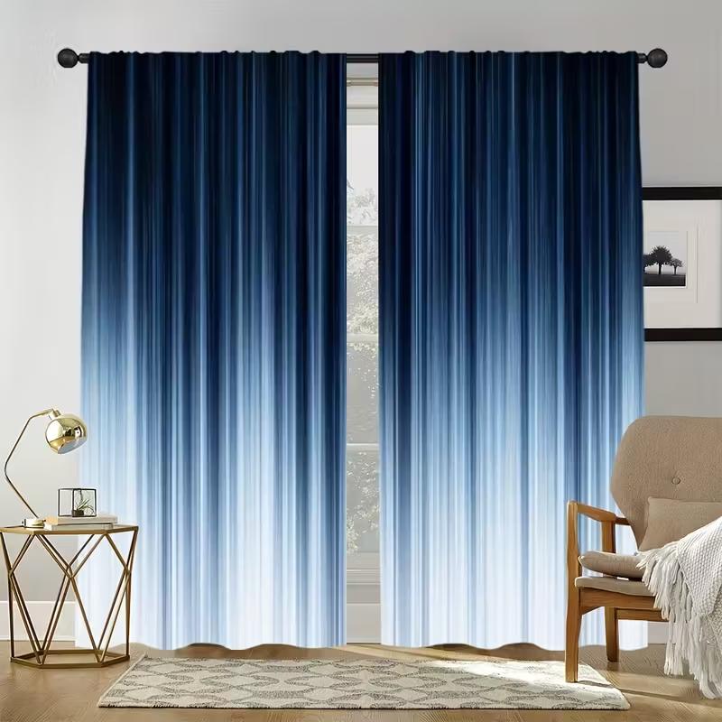 2pcs Modern Blue Gradient Pattern Curtains, Designed for Light Blocking, Premium Material, Suitable for Living Room, Bedroom, Da