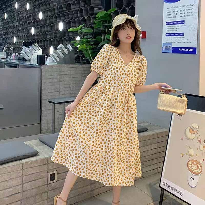 Maternity Clothes Nursing Clothes Fashion Temperament Floral Out Loose and Thin Medium and Long Dress