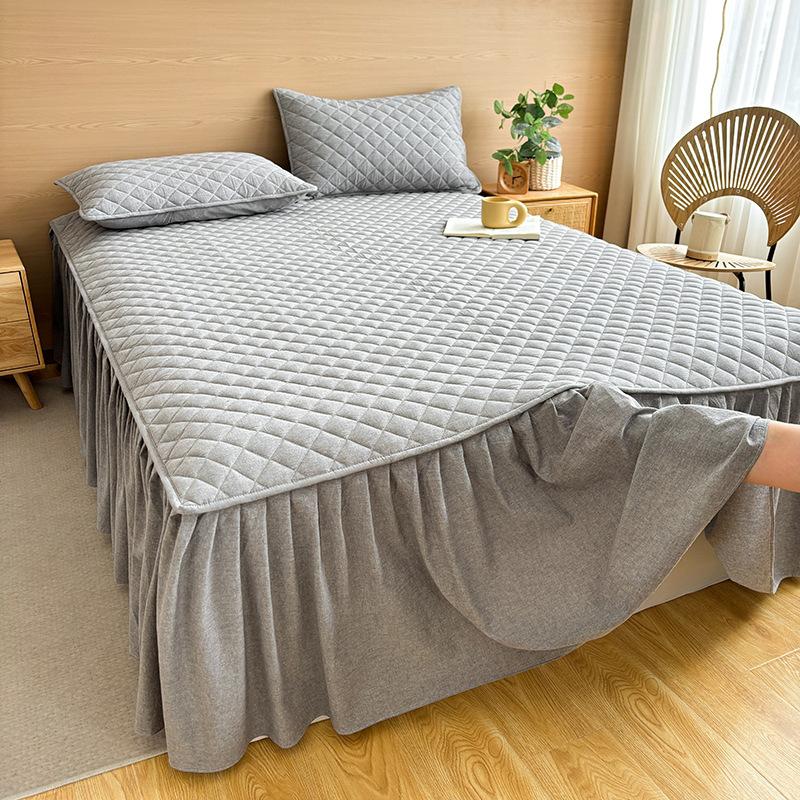 

Набор из 3 предметов: юбка для кровати, наматрасник, включает 1 пододеяльник и 2 наволочки (Без вкладышей), Доступны разные размеры и цвета 150*200cm