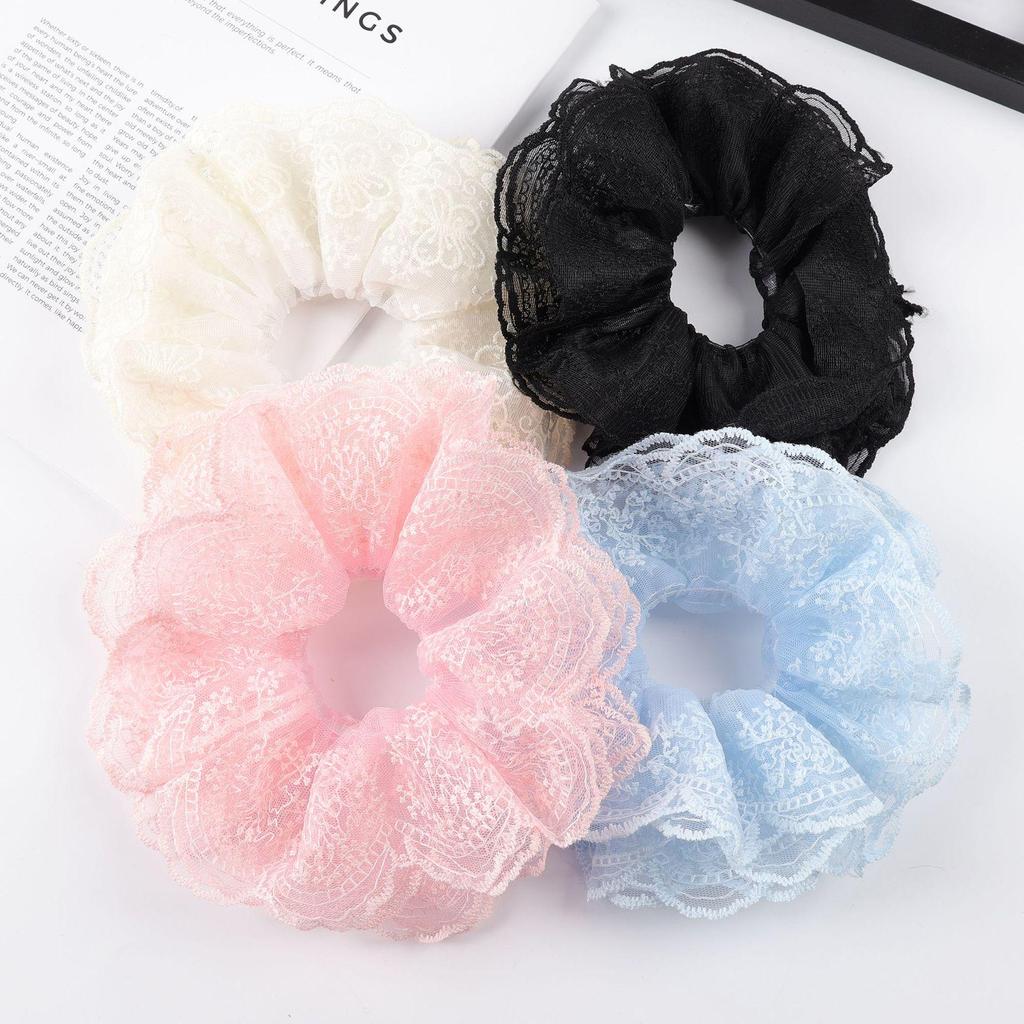 Korean Style White Lace Scrunchie for Women - Elastic French Retro Hair Tie