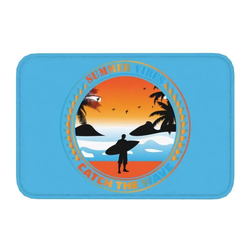 Retro Surfing Front Door Mat Anti-Slip Outdoor Absorbent Summer Beach Surfer Doormat Kitchen Balcony Entrance Rug Carpet