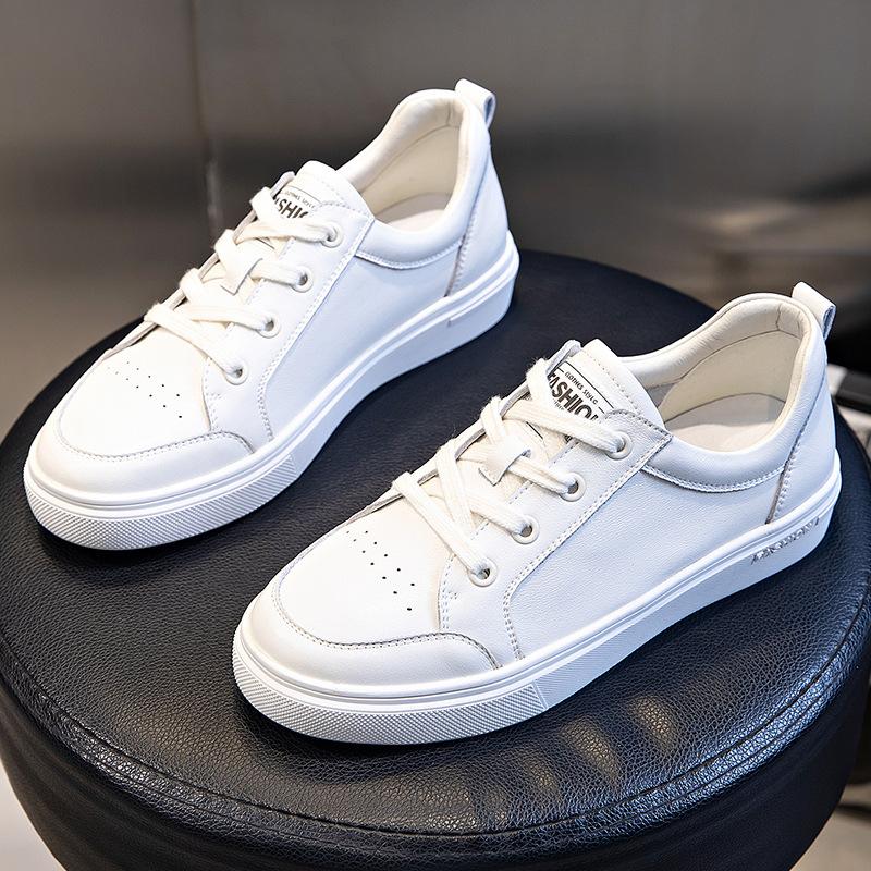 

Leather women s shoes spring 2025 new sports and leisure flat single shoes women s shallow mouth lace-up versatile white shoes women 40 бежевый