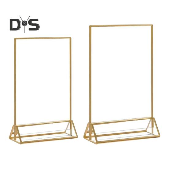 Acryl-Schildhalter, doppelseitig, goldener Bilderrahmen, Tisch-Schildhalter, transparenter Displayständer für Flyer, Menüs, Hochzeitstischnummernhalter