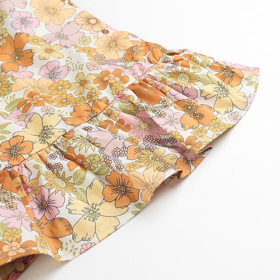 2025 Spring Women's European & American V-Neck Puff Sleeve Print Dress