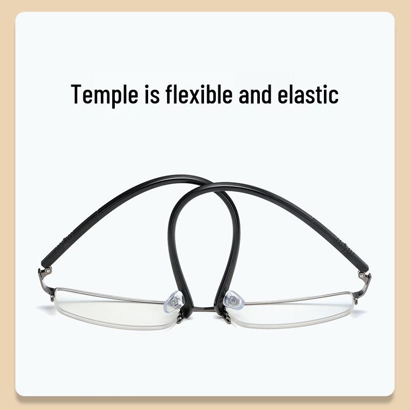 Men's Fashion Photochromic Half-Rim Metal Reading Glasses: Indoor/Outdoor Dual-Use with Anti-Blue Light Protection