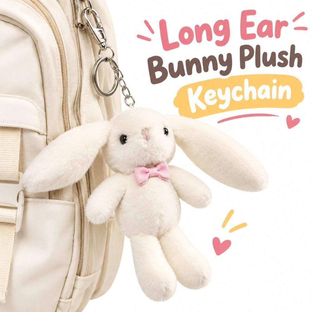 Bow Tie Lovely Plush Bunny Keychain Soft Fluffy Rabbit Stuffed Animal Gift Giving