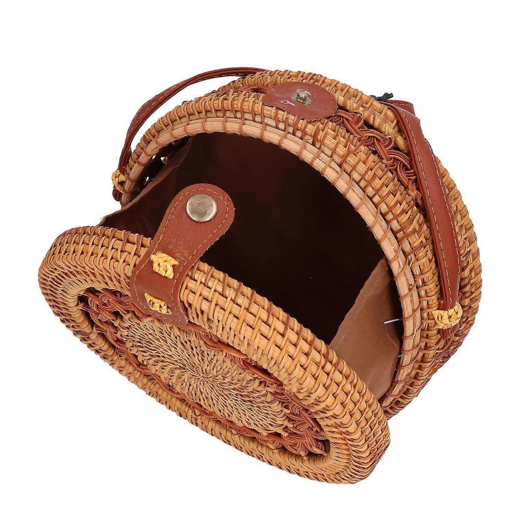 Borsa Rotonda in Rattan Fatta a Mano Elegante Borsa a Spalla Intrecciata a Mano da Donna per Spiaggia Feste Quotidiane Lavorazione a Maglia su Tutto il Lato con Fodera Interna