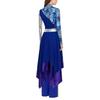 Womens Printed Dress Wide Leg Pants Set Irregular Hem Long Sleeve Metallic Patchwork Praise Dance Choir Wear