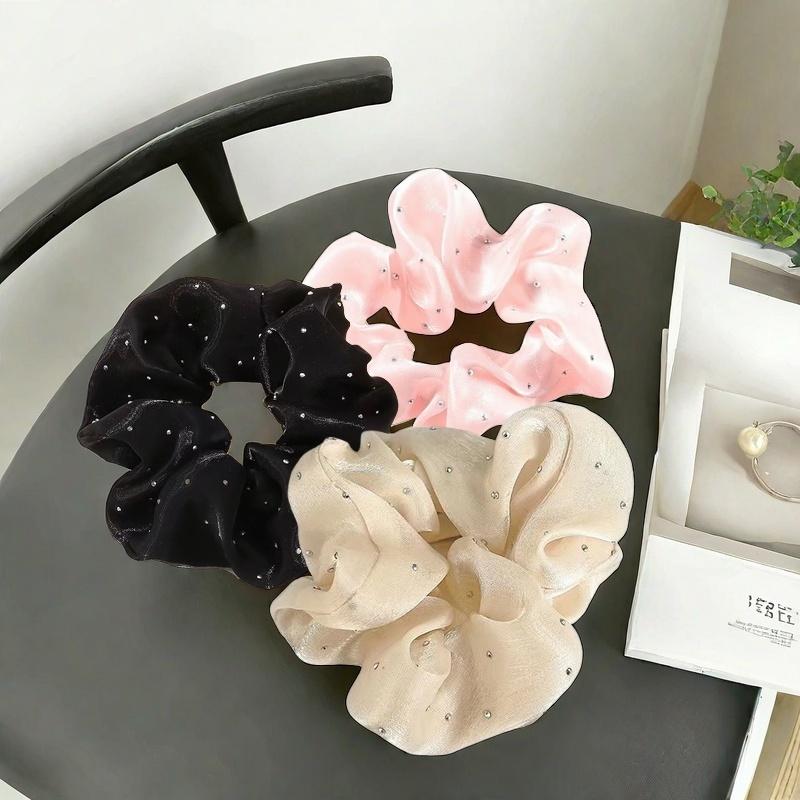 

4/3/pcs Elegant Satin Hair Bands Set - Soft Fabric Hair Bands with Sequin Decorations, Vintage Style,Suitable for Ponytails