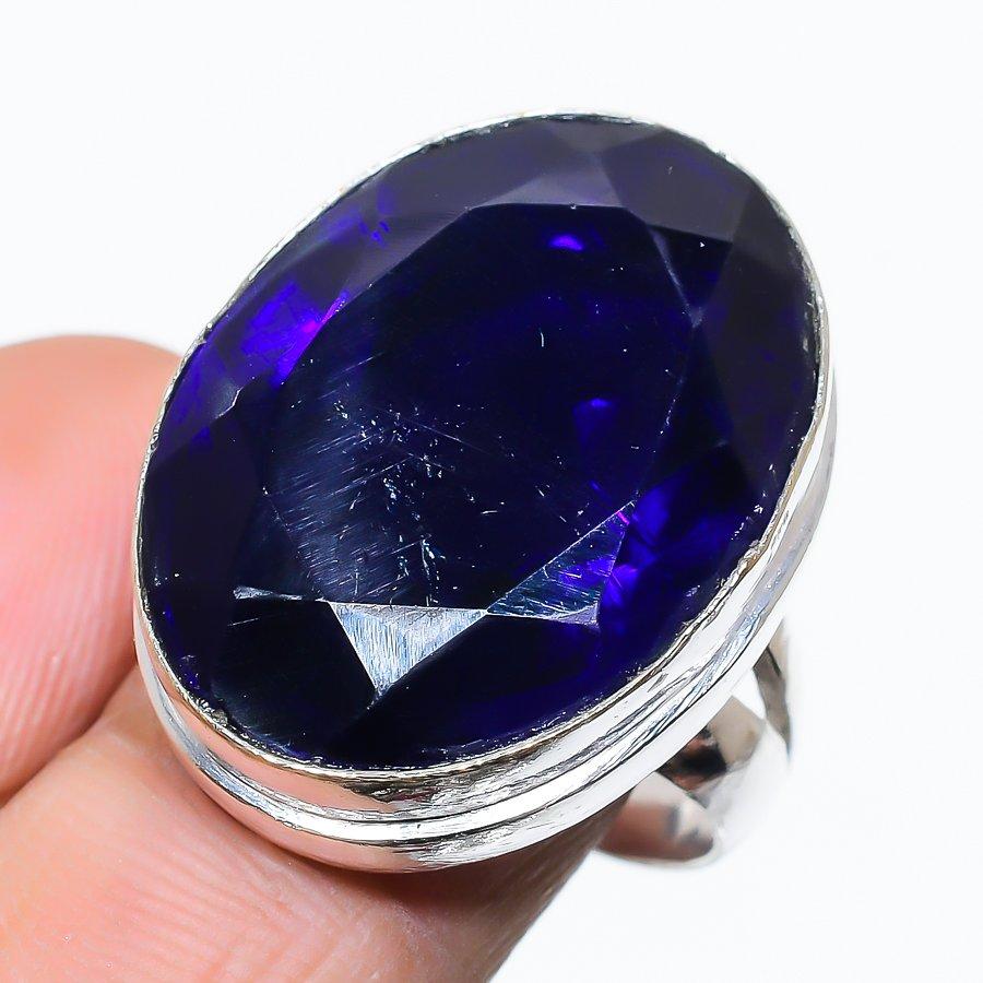

London Blue Topaz Gemstone Handmade Ethnic Jewelry Ring Size 7 SR-10234