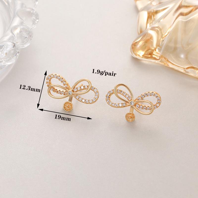 Niche Design Pearl & Zircon Butterfly and Clover Stud Earrings with S925 Silver Needle
