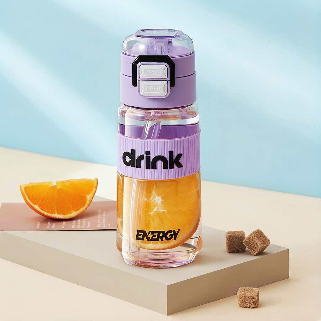 Water Bottle Carrying Ring Water Cup Portable Sports Kettle Male and Female Straw Cup Student Double Drink Outdoor Plastic Cup with Elastic Cover