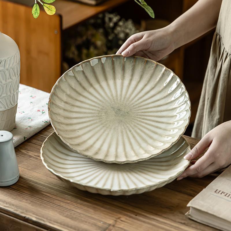 Vintage Plate Petal Plate Japanese Tableware Large Plate Restaurant Western Steak Plate Round Plate Large Plate