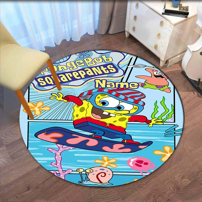 Custom Name SpongeBob SquarePants Printed Round Rug Carpet Chair Rug Area Rug Entryway Doormats,for Office Chair Living Room Bedroom Kitchen Room.
