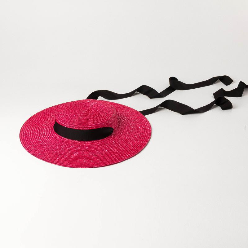 European and American spring and summer new light flat top big brim strap colored straw straw hat stage fashion show sunshade straw hat