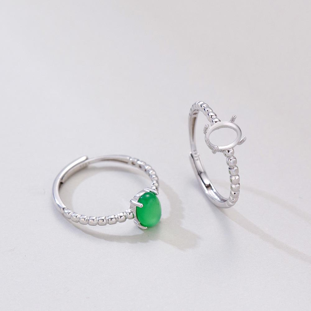 S925 Sterling Silver White Gold-Plated Adjustable Egg-Shaped Ring Base In Prong Setting, Exquisite Light Luxury Design.