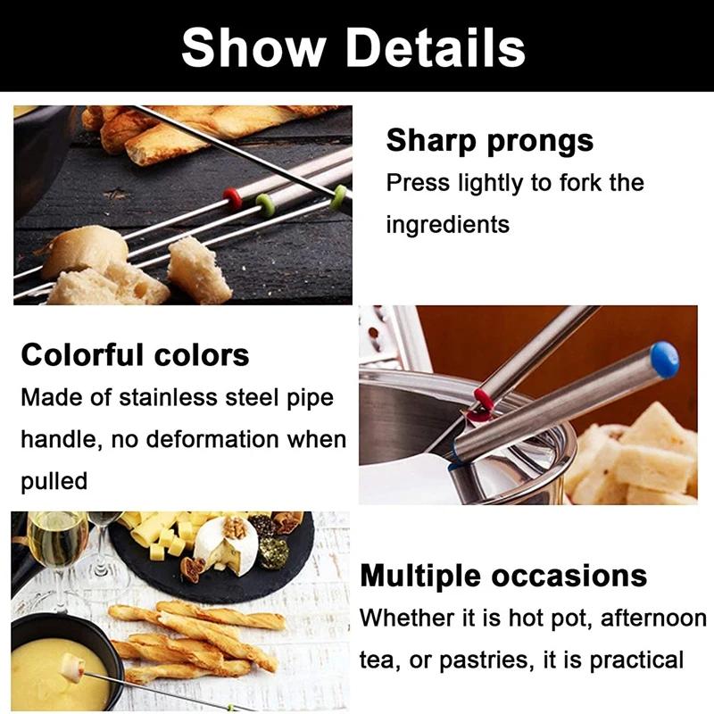 6Pcs Stainless Steel Chocolate Fork Cheese Pot Hot Forks Fruit Dessert Fork Butter Knife Fondue Fusion Skewer Kitchen Tool