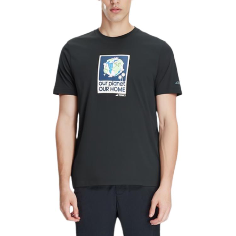 adidas T Shirts Men's Black Crew Neck Moderate Straight Fit IX0114